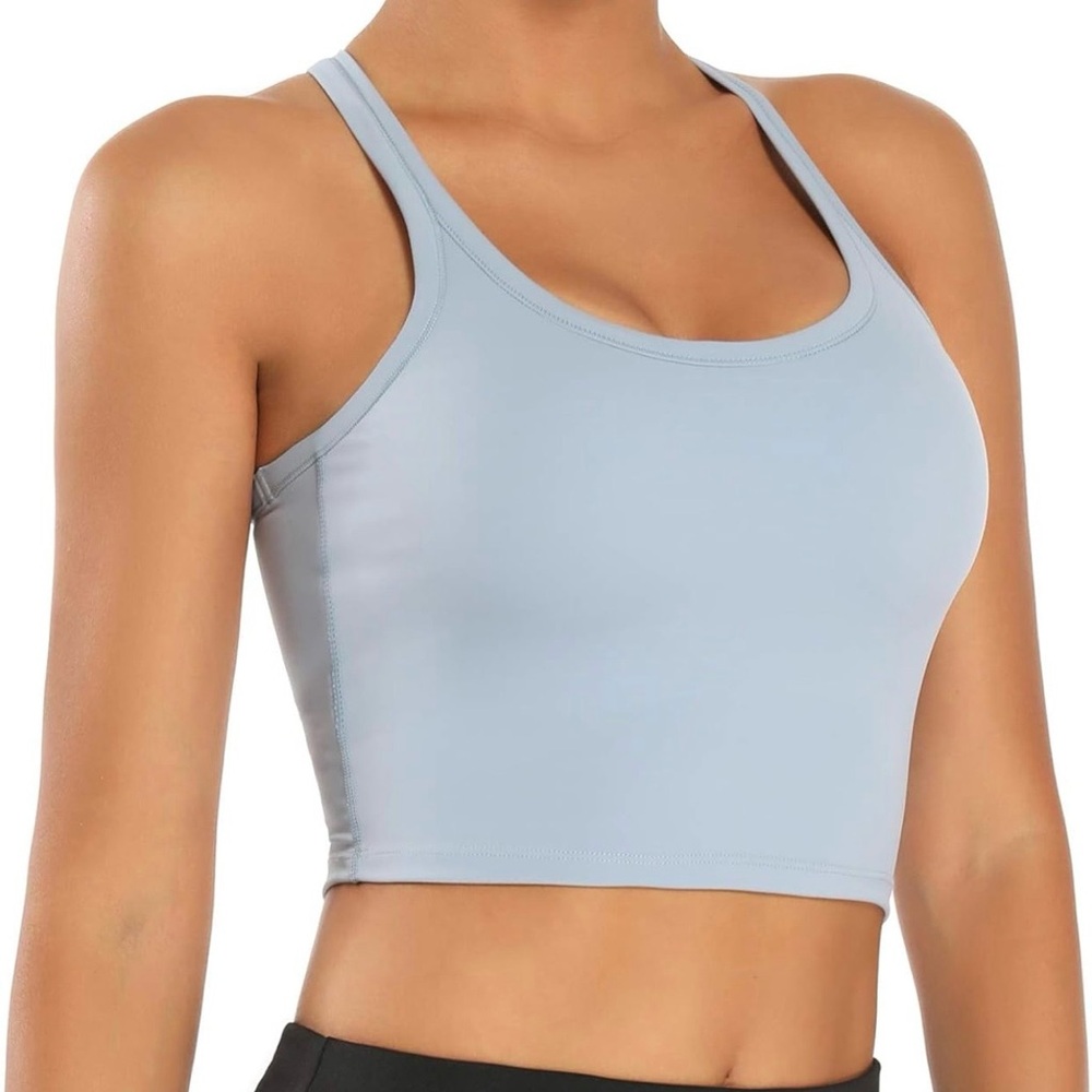 Light Blue Women's Scoop Neck Sports Crop Tank